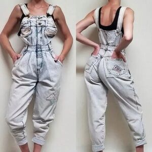 Vintage 80s/90s USED Jeans by ELF Acid Wash Denim Overalls High Waist Retro Bib